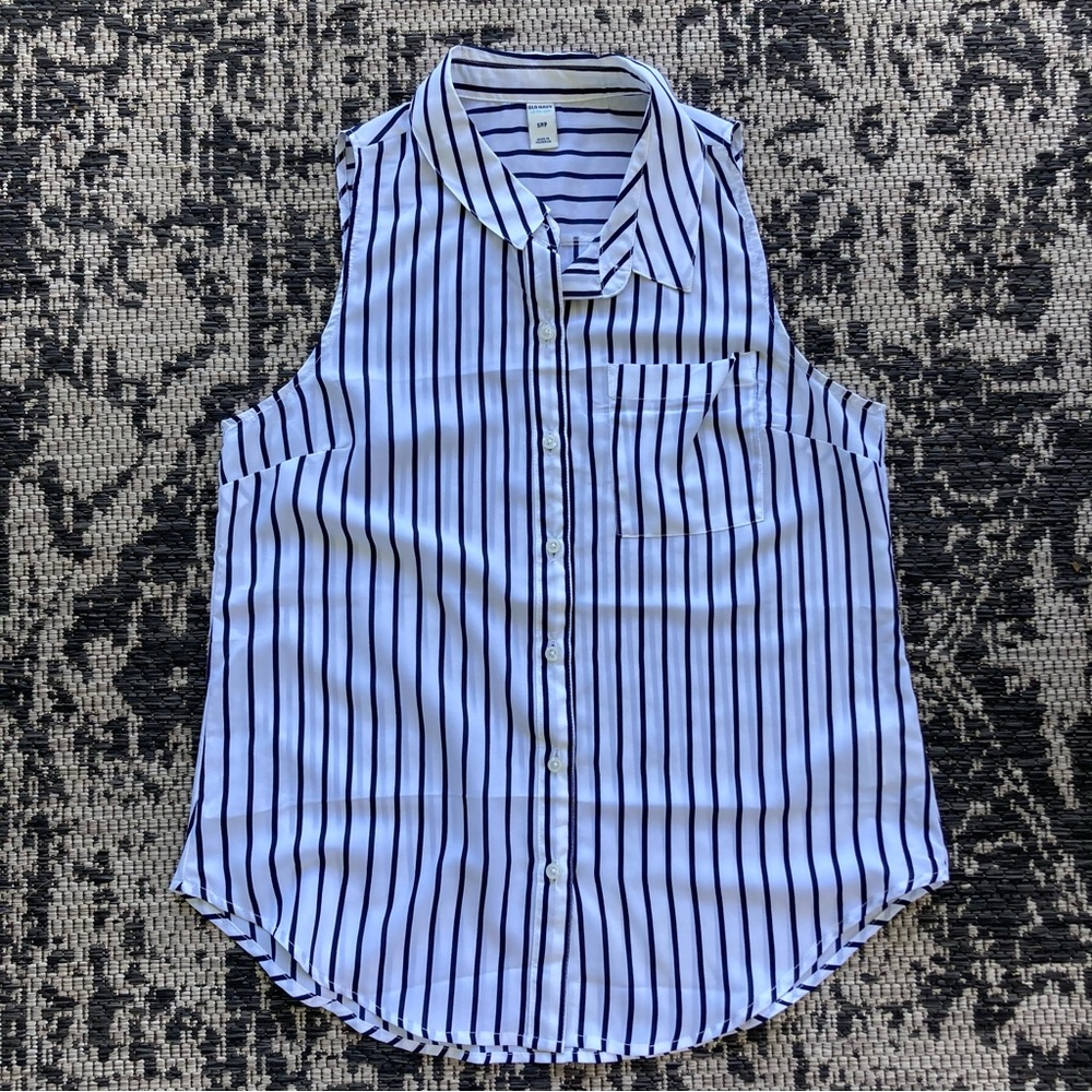 Old Navy Pinstripe White & Navy Collared Tank Size Small